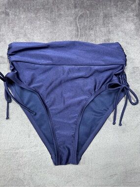 Time and tru small navy blue high waisted ruched side tie bikini bottoms
